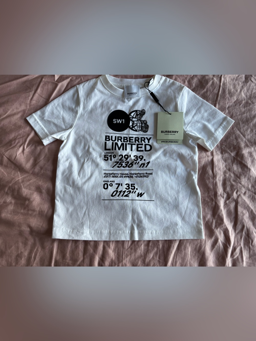 Burberry White Tee with Black Graphic Logo